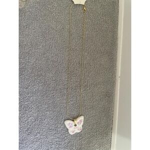 Betty Name Personalized Butterfly Ceramic Pendant Necklace Gold Tone Floral Rose